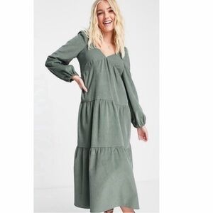 ASOS Sage Green Corduroy Tiered Maxi Dress 14